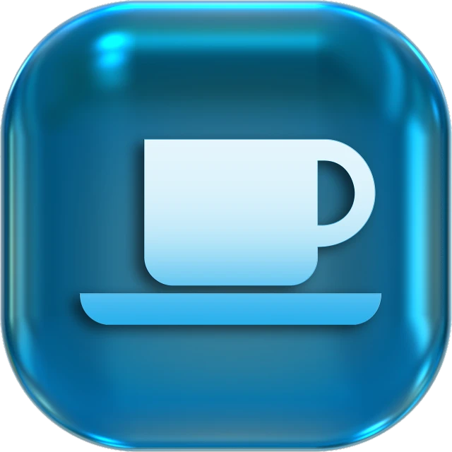 a glass button with a cup of coffee on it, by John Button, trending on pixabay, digital art, blue color theme, plates, avatar image, digital art - n 9