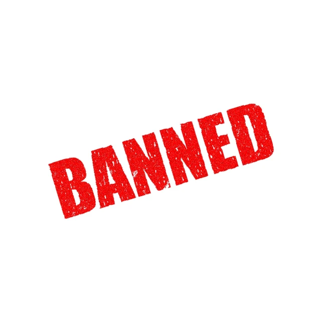 a sign that says banned on a white background, a stock photo, pixabay, red banners, blurry footage, carefully drawn, ebay photo
