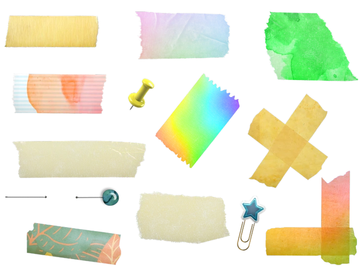 a bunch of different colored pieces of paper, a pastel, inspired by Masamitsu Ōta, hi - res scan, bandage, scrapbook, colorful picture