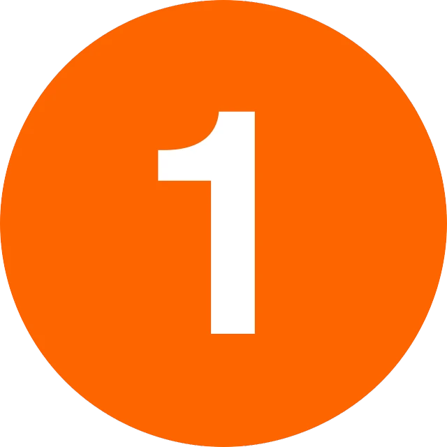 an orange circle with the number one in it, a picture, single flat colour, asset, 1 figure only, readymade