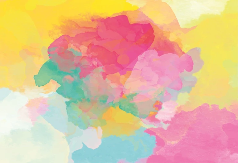 a painting of a bunch of flowers in a vase, a digital painting, inspired by Helen Frankenthaler, pexels, color field, rainbow colored clouds, turquoise pink and yellow, abstract painting fabric texture, bright soft colors