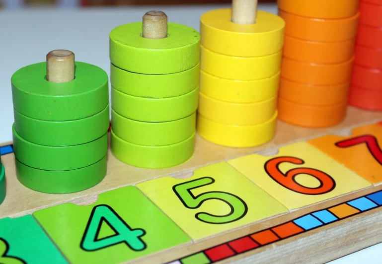 a close up of a number board on a table, a picture, by Nándor Katona, pixabay, children's toy, towering, vibrant and matching colors, packshot