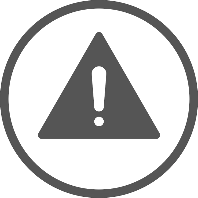 a warning sign in a circle on a black background, a picture, pixabay, black and white logo, highly [ detailed ], triangle inside circle, error