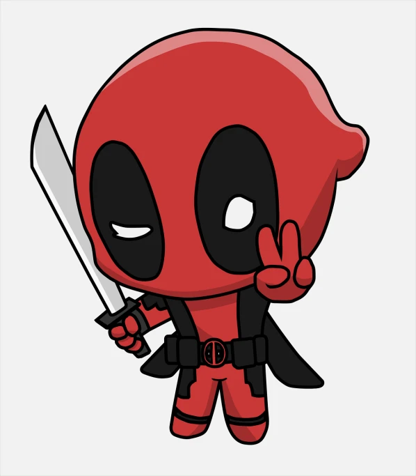 a deadpool character with a knife in his hand, vector art, deviantart, little kid, q posket, group photo, telegram sticker design