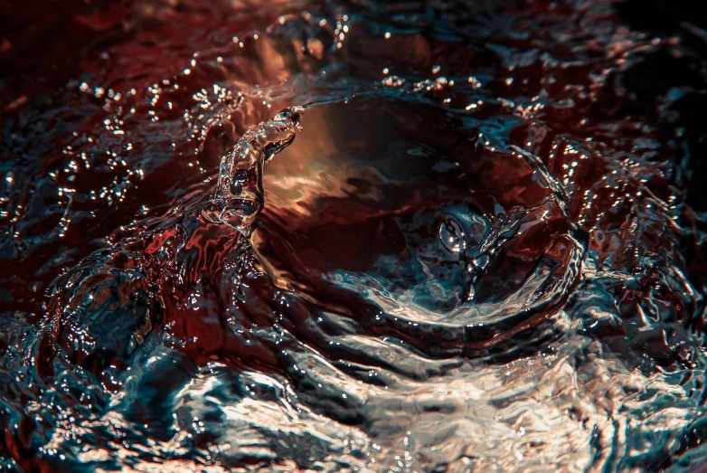 a close up of a fire hydrant in the water, a photorealistic painting, inspired by Filip Hodas, shutterstock, abstract illusionism, 4k in plastic dark tilt shift, flowing blood-red colored silk, drooling ferrofluid, cycles 3 d render