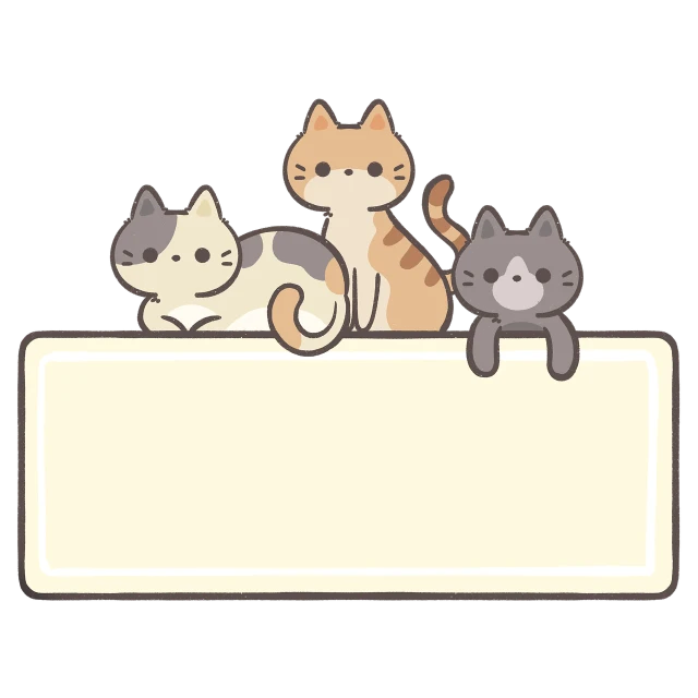 a group of cats sitting on top of a sign, a cartoon, sōsaku hanga, layout frame, trio, solid background, with a black background