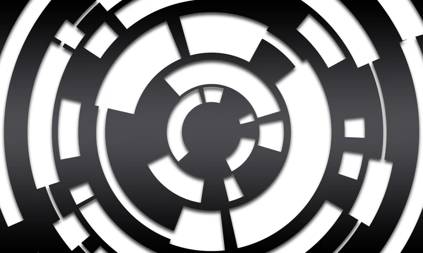 a black and white photo of a circular object, a screenshot, inspired by János Nagy Balogh, deviantart, computer art, android netrunner, black stencil, 1128x191 resolution, banner