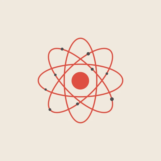 a close up of a red object on a white background, vector art, by Austin English, unsplash, nuclear art, flat color and line, atoms floating, tan, vintage color