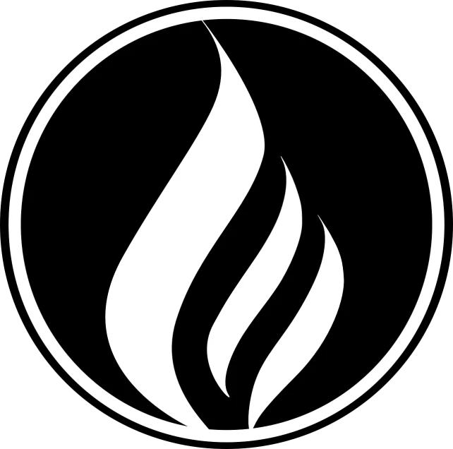 a white flame in a circle on a black background, deviantart, propaganda logo, vectorized, register, worship