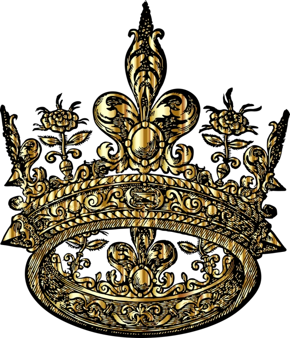 a gold crown on a black background, a digital rendering, baroque, engraving, highly detailed!!!!!!!, from the duchy of lituania, drawn