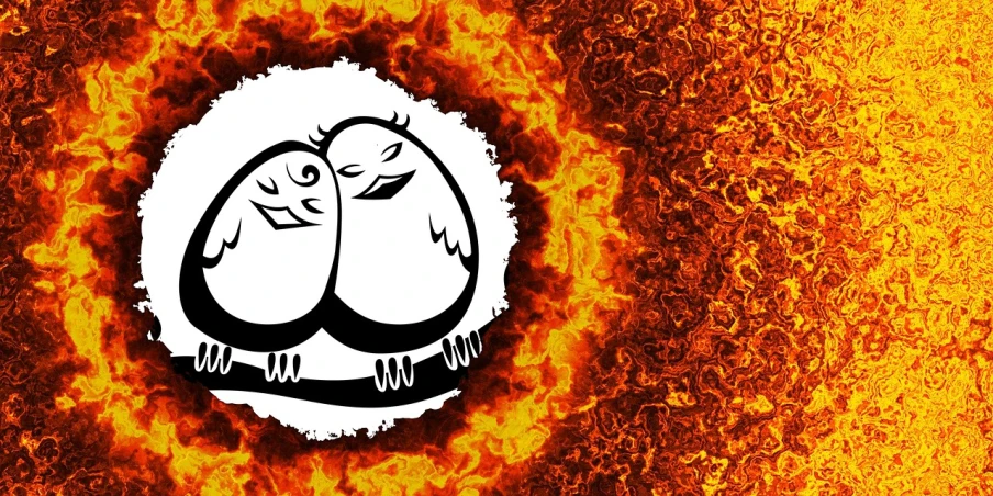 a black and white drawing of a man's face in flames, a cartoon, inspired by Shūbun Tenshō, fat penguin unity asset, ''wallpaper of a phoenix resting, couple, background image