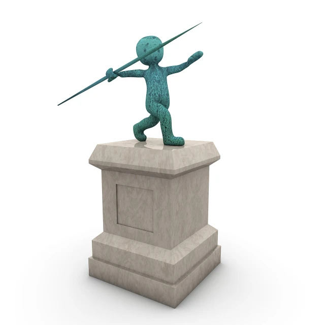 a statue of a man holding a spear on top of a pedestal, inspired by Sir Jacob Epstein, pixabay contest winner, cute 3 d render, high quality fantasy stock photo, lizardman thief, olympics ceremony