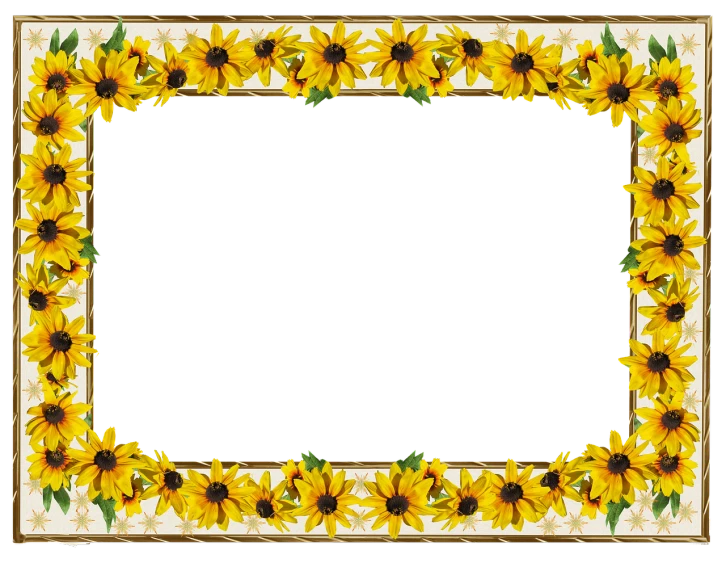 a picture frame with sunflowers on a black background, a picture, sōsaku hanga, colorized background, 1128x191 resolution, very cute, metal border