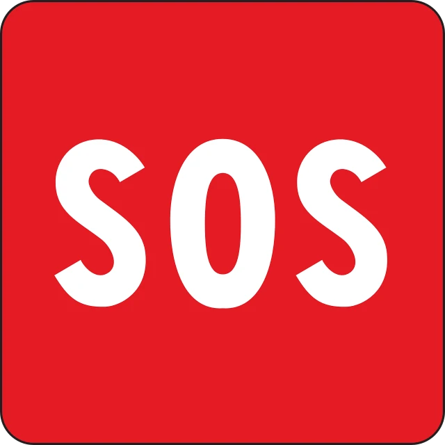 a red square with the word sos on it, a picture, shutterstock, trending on logostation, avatar for website, soothsayer, modern logo