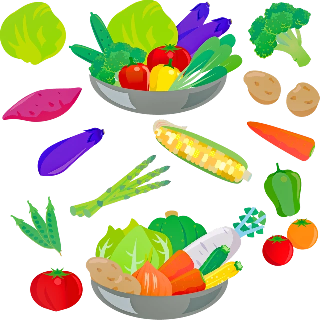 a bowl filled with different types of vegetables, an illustration of, by Nishida Shun'ei, pixabay, black light, full plate, corn, black color