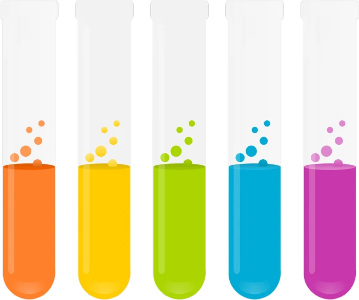 a row of test tubes filled with different colored liquids, an illustration of, exciting illustration, rainbow colored, flat bold color, illustration]