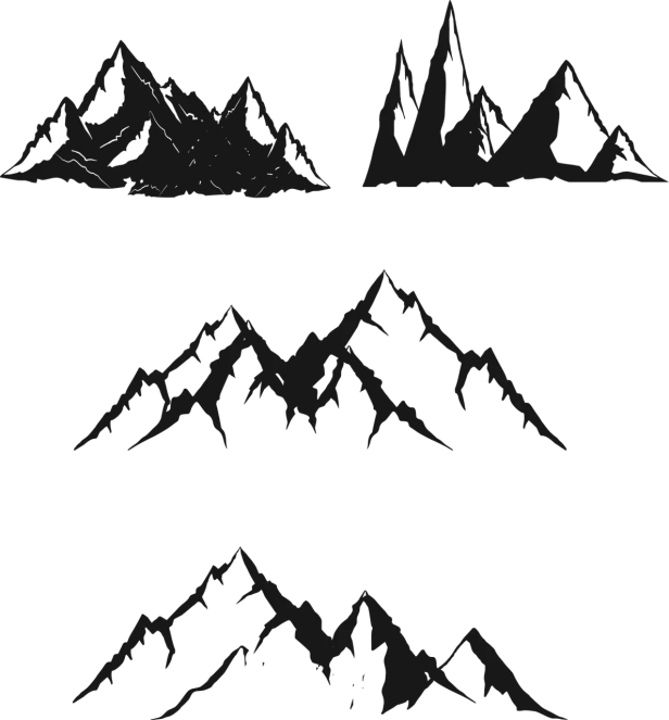 four silhouettes of mountains on a black background, inspired by Andor Basch, deviantart, steam workshop maps, ( ( dithered ) ), 9 0's, dev textures