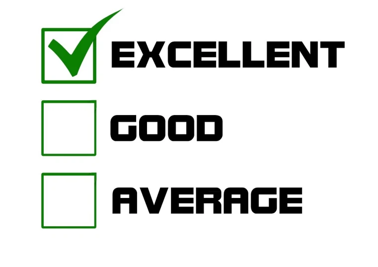a check mark with the words excellent, good, and average, pixabay, stats, scores, photo photo, a green