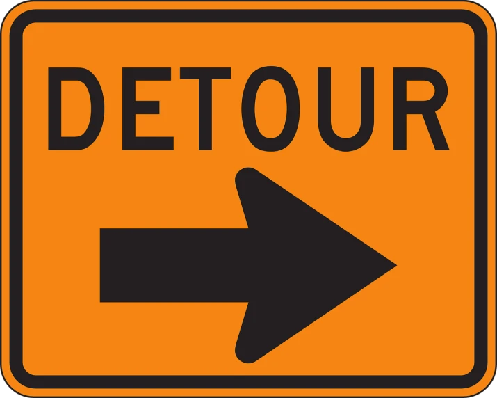 a detour sign with an arrow pointing left, by Whitney Sherman, shutterstock, conceptual art, vectorized, orange, stock photo