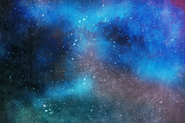 a man riding a skateboard down a snow covered slope, a digital painting, shutterstock, space art, abstract design. blue, stardust in atmosphere, abstract paint color splotches, dark textured background