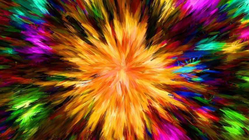 a multicolored abstract painting of a starburst, a digital painting, by Christopher Rush, pexels, action painting, explosion background, hd 4k digital art, floral explosion, yellow fur explodes