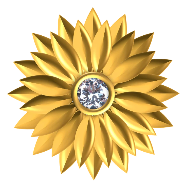 a yellow flower with a diamond in the center, a digital rendering, gold and luxury materials, ornate gem in pommel, sunflower, ari aster