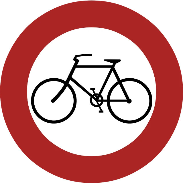 a black and white picture of a bicycle in a red circle, pixabay, de stijl, traffic signs, no gradients, italy, low res
