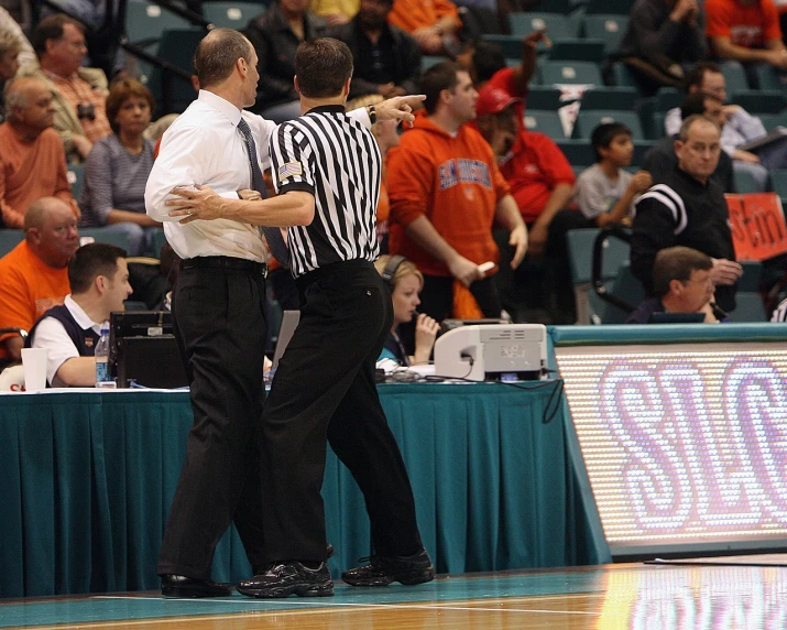 a couple of men standing on top of a basketball court, by Ken Elias, flickr, teal uniform, yelling, florida, interrupting the big game