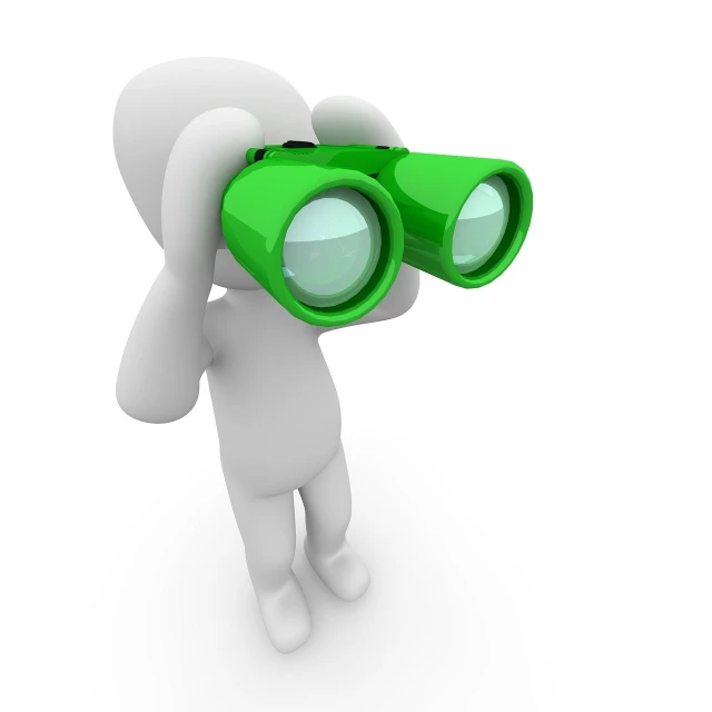 a person looking through a pair of binoculars, a raytraced image, by senior artist, trending on pixabay, wearing green clothing, anthropomorphic character, ambient occlusion, stock photo