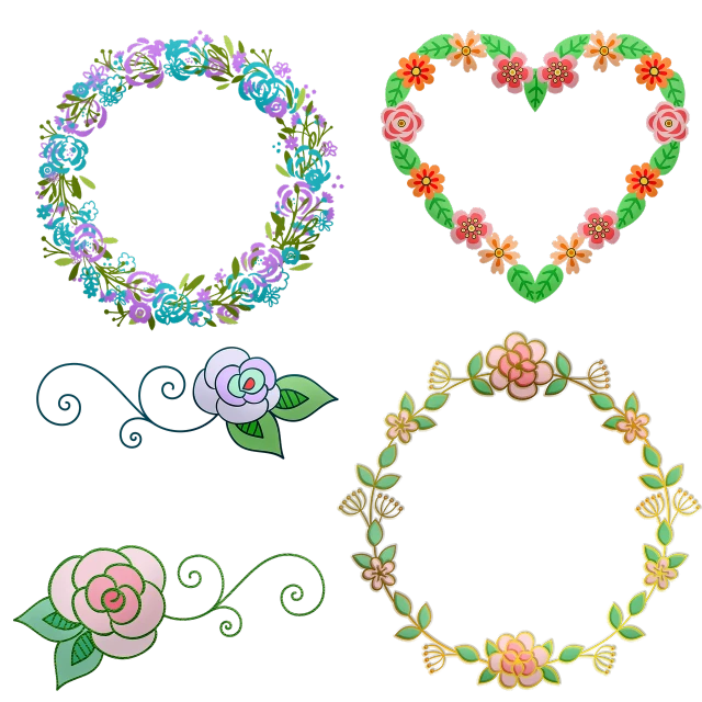 a bunch of flowers that are in the shape of a heart, vector art, cloisonnism, rose crown, chalk, circular shape, four