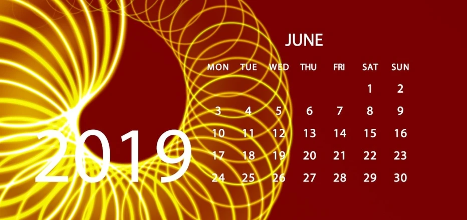 a calendar with a spiral design on it, by Jan Rustem, digital art, red and yellow scheme, glowing lines, may 1 0, digital banner