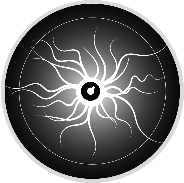 a black and white image of an eyeball, vector art, by Mirko Rački, neuron dendritic monster, apple, very accurate photo, sharp focus illustration