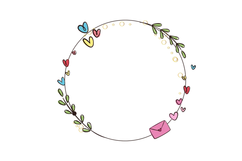 a drawing of a flower wreath on a black background, a digital rendering, messages, in love, writing a letter, cartoonish cute