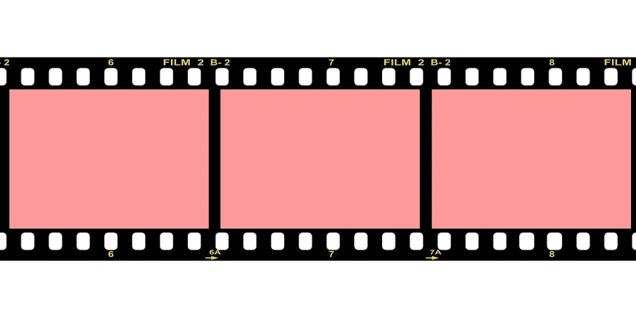 a close up of a film strip on a black background, inspired by roger deakins, pixabay, video art, wes anderson film, soft light 4 k in pink, layout frame, comixwave films