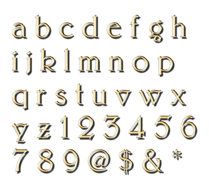 a set of gold letters and numbers on a black background, inspired by Zsolt Bodoni, style of tim hildebrandt, untextured, 1 4 9 3, nyc