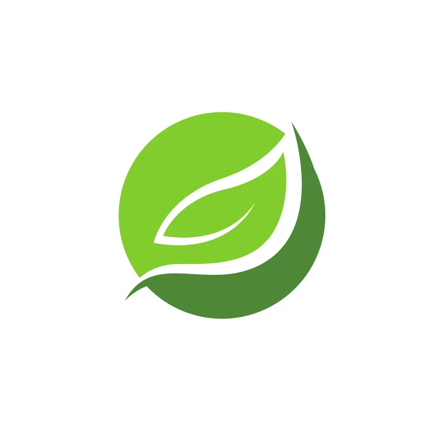 a green leaf logo on a white background, a picture, round logo, full res, enviroment, green flag