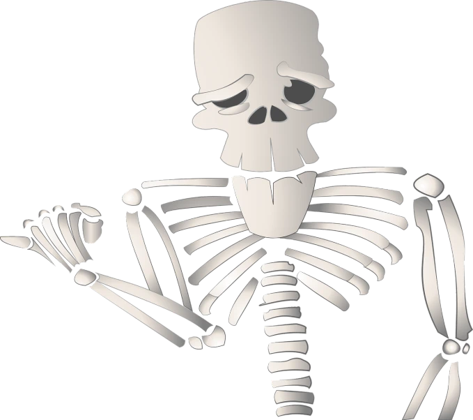 a skeleton holding a tennis racquet in one hand and a tennis ball in the other, inspired by Stephen Bone, pixabay contest winner, digital art, folded arms, white scary skin, cartoon shading, an underslung jaw