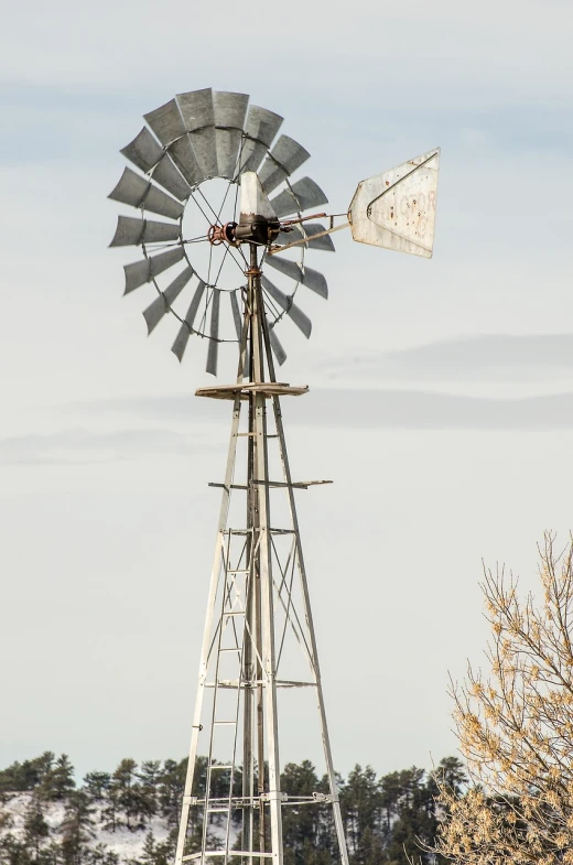 a windmill in a field with trees in the background, a portrait, by Linda Sutton, pexels, precisionism, wyoming, watertank, background image, short telephoto