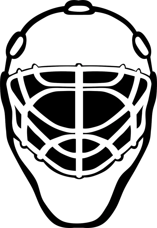 a black and white picture of a hockey goalie mask, lineart, sōsaku hanga, no - text no - logo, nyc, unique silhouettes, closed mouth