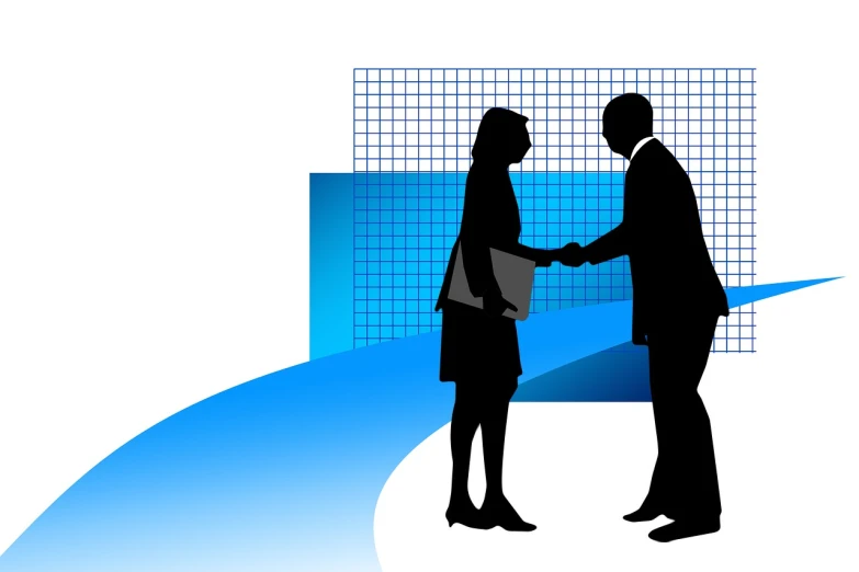 a couple of people that are shaking hands, an illustration of, figuration libre, corporate business, edited, female, siluette