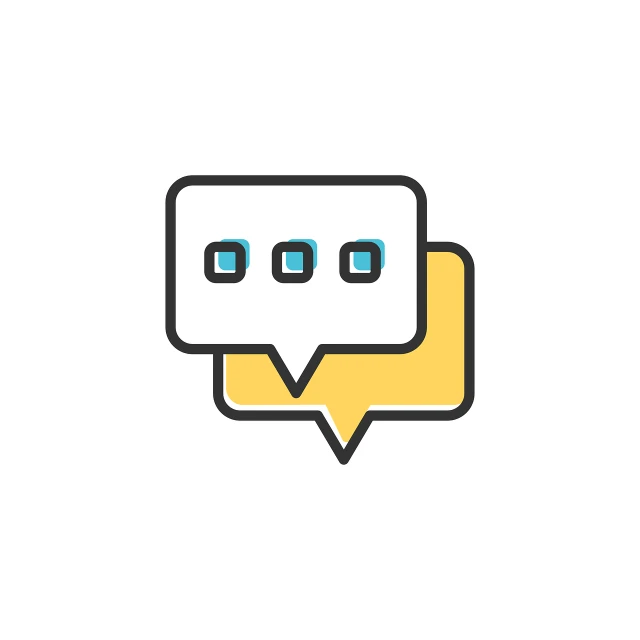 a black and yellow icon of a speech bubble, a digital rendering, white background and fill, endless collaboration with ai, 3 colour, shot on alexa