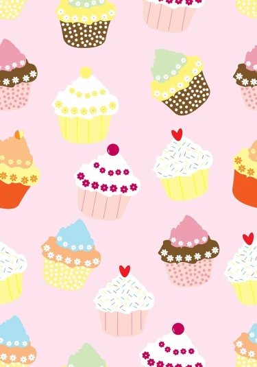 a pattern of cupcakes on a pink background, inspired by Peter Alexander Hay, mingei, けもの, elevation, wallpaper - 1 0 2 4, fat