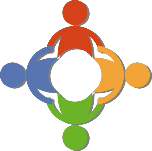 a group of people holding hands in a circle, figuration libre, 4 colors, simple design, connector, key is on the center