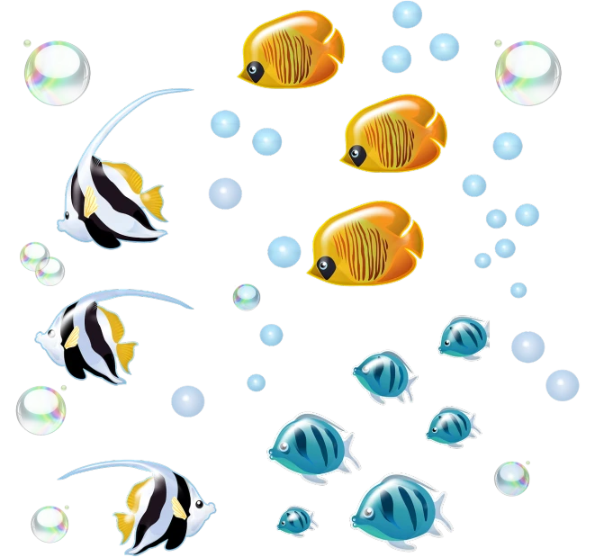 a group of fish and bubbles on a black background, an illustration of, butterflyfish, full res, an illustration, detailed screenshot