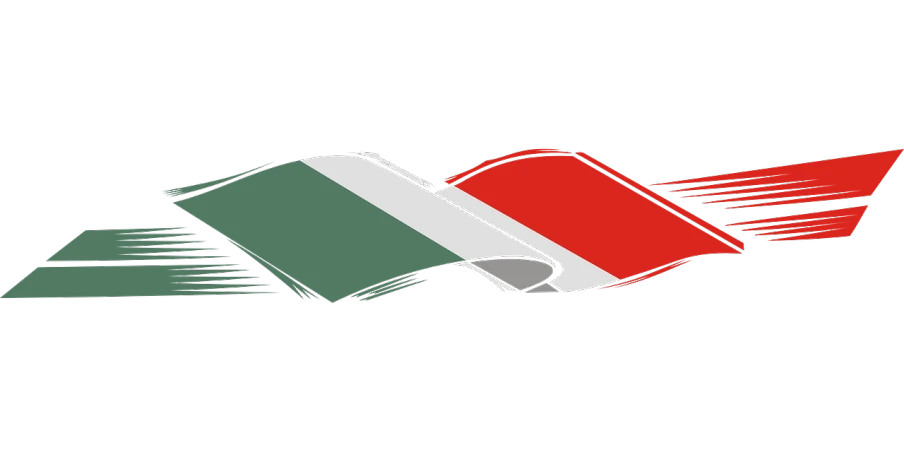 a red, white, and green flag flying through the air, by Emiliano Di Cavalcanti, on a flat color black background, lasagna, cartoon illustration, trimmed with a white stripe