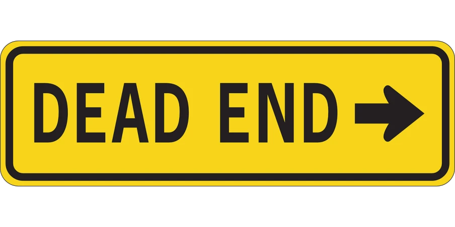a yellow dead end sign with an arrow pointing to the left, by David Burton-Richardson, art deco, banner, radiohead, extended art, long front end