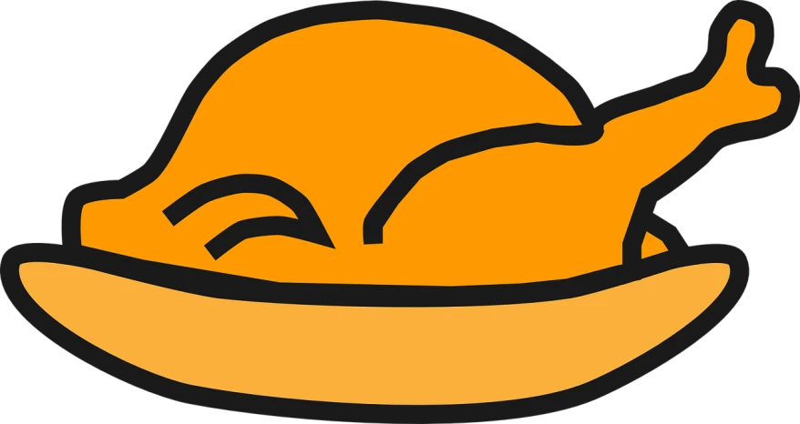 an image of a chicken in a bowl, a cartoon, inspired by Slava Raškaj, reddit, black and orange, hard hat, bread, vectorized