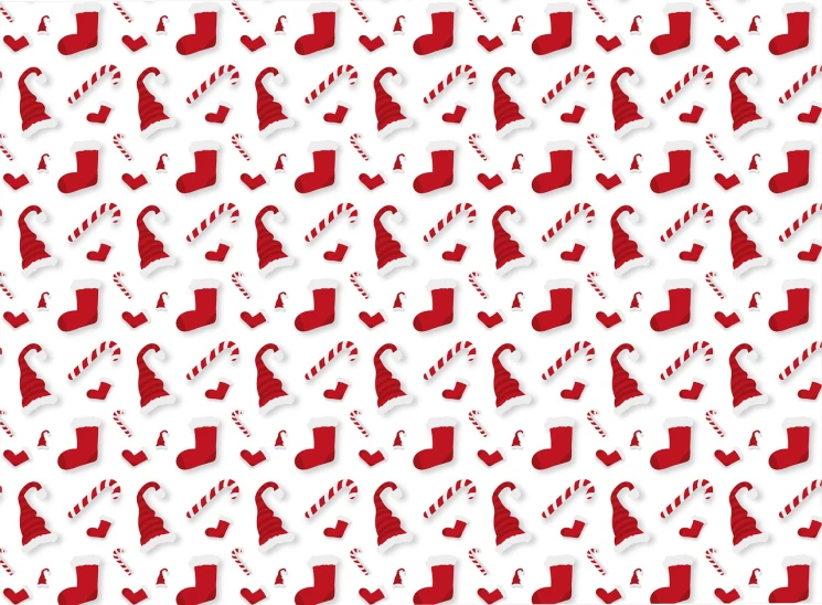 red christmas stockings and candy canes on a white background, inspired by Ernest William Christmas, folk art, cut paper texture, phone wallpaper, different sizes, white background with shadows