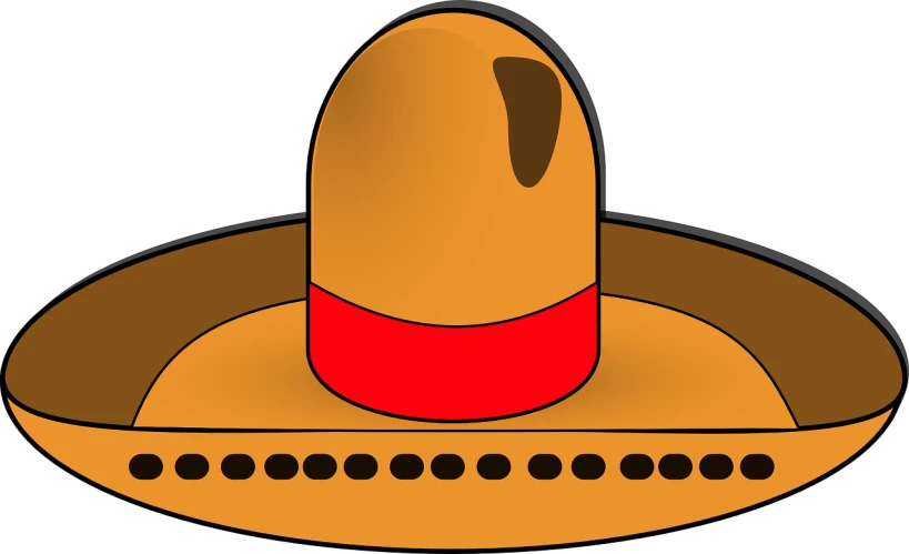 a yellow sombren with a red band, a cartoon, by Agustín Fernández, pixabay, rasquache, sombrero, dark orange black white red, mexican vaquero, ! movie scene