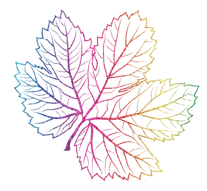 a drawing of a leaf on a black background, a digital rendering, rainbow line - art, woodcut style, canadian maple leaves, stippling
